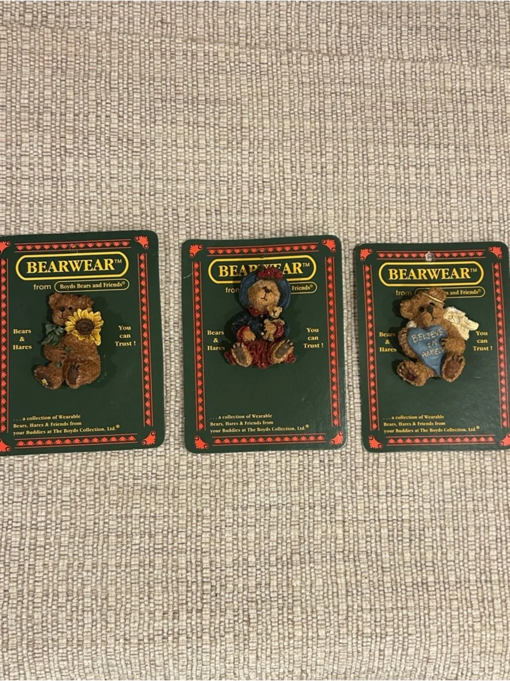 3 Vtg Boyds Bear Bearwear Resin Pins Angel, Sunflower & Winter coat